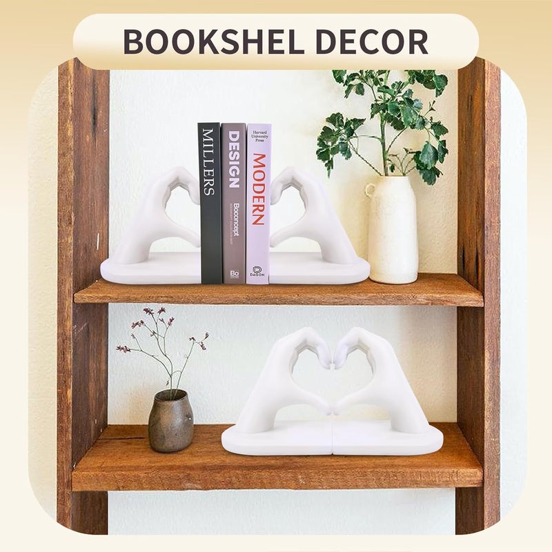Kityemo White Decorative Bookends for Shelves, Heart Hands Book Ends Sculpture Aesthetic Decor for Bedroom Living Room Merch Apartment Bookshelf Birthday Women Decorations Stuff Aesthetic - Image 4